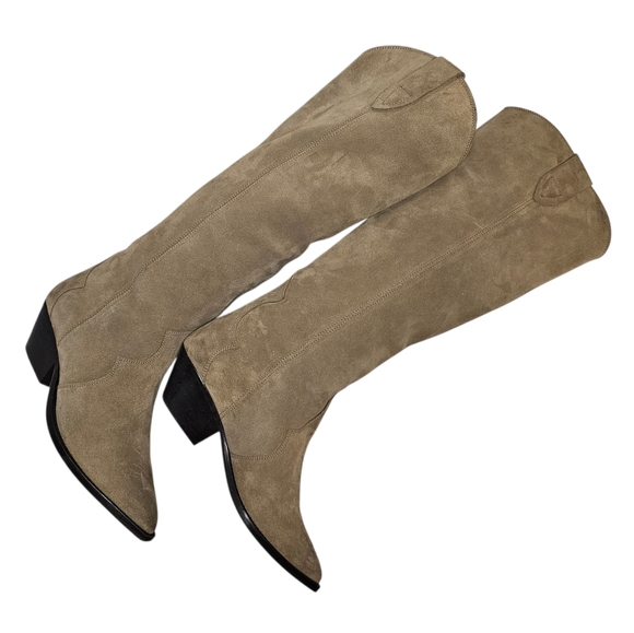 Isabel Marant Denvee Cowboy Boots - Women's Size 39 - Knee High Taupe Suede - Picture 5 of 14